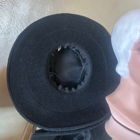 GLITZY 1950\'s BLACK FABRIC/LACE  WIDE BRIM HAT + RHINESTONES main image 10